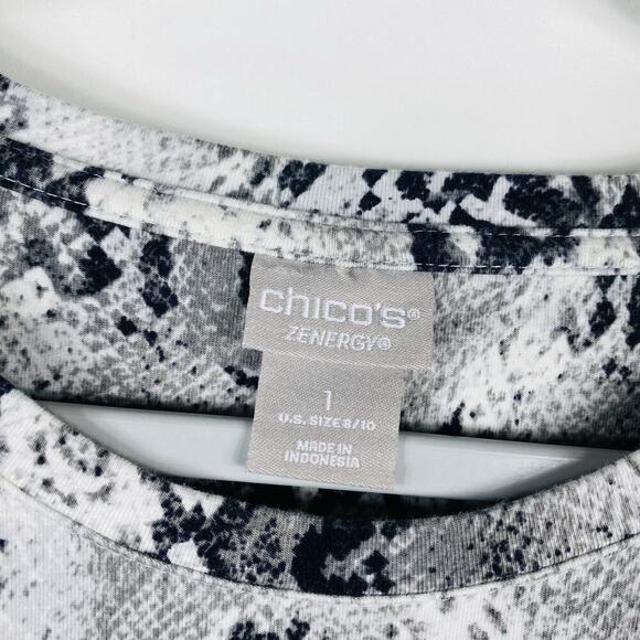 Chico's Size Medium 8 10 1 Reptile Print Zenergy Long Sleeve Layering Top Gray - Picture 3 of 4